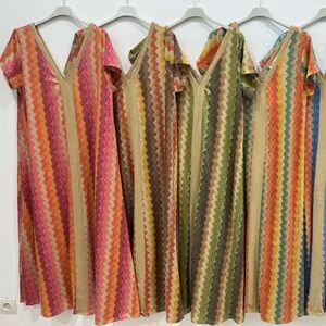 MADE IN ITALY Colorful Zigzag Patterned Maxi Dresses